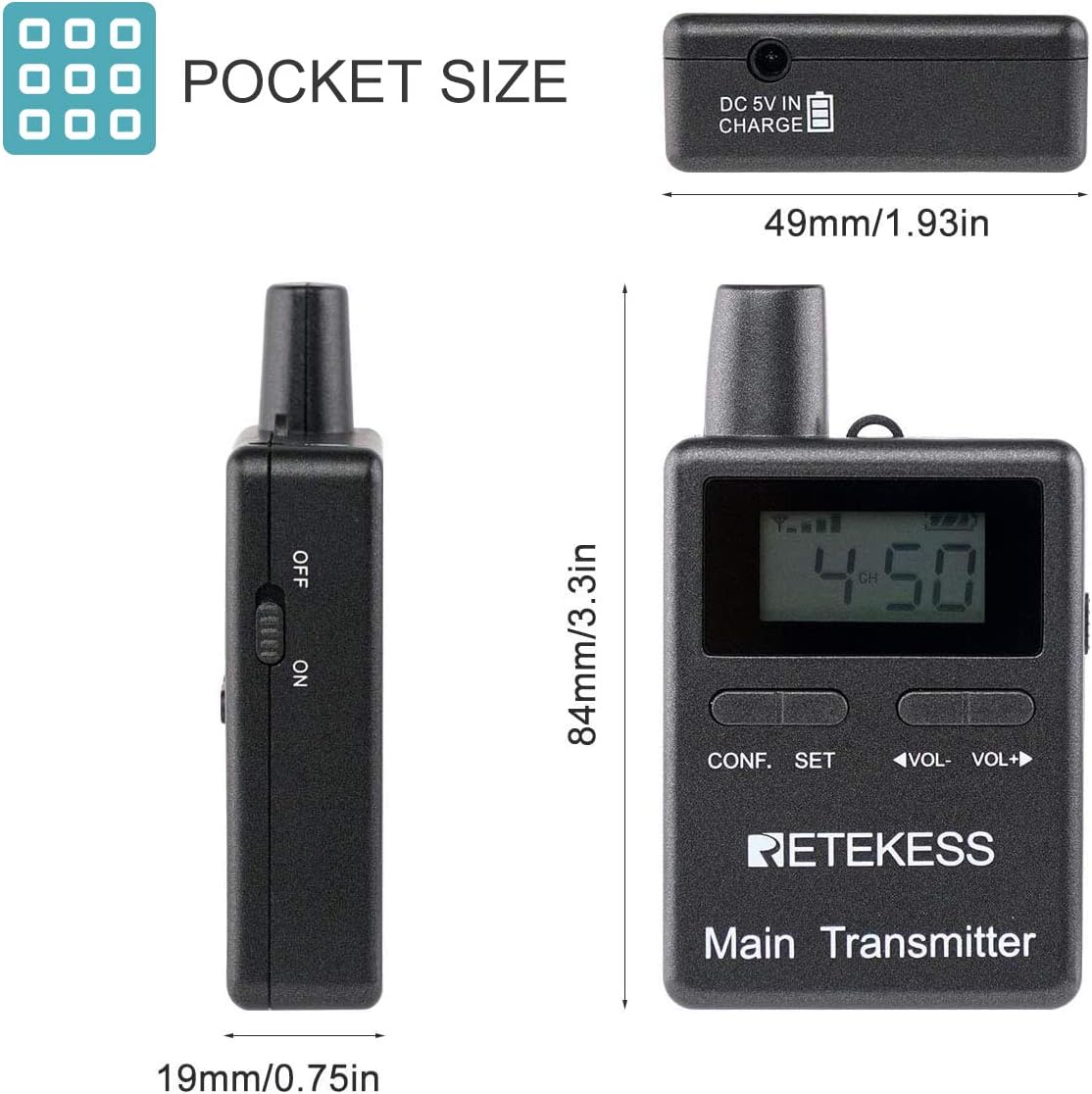 Retekess Case of 2 Transmitters and 10 Receivers, TT105,Wireless Tour Guide System,Two-Way Multichannel Translation System