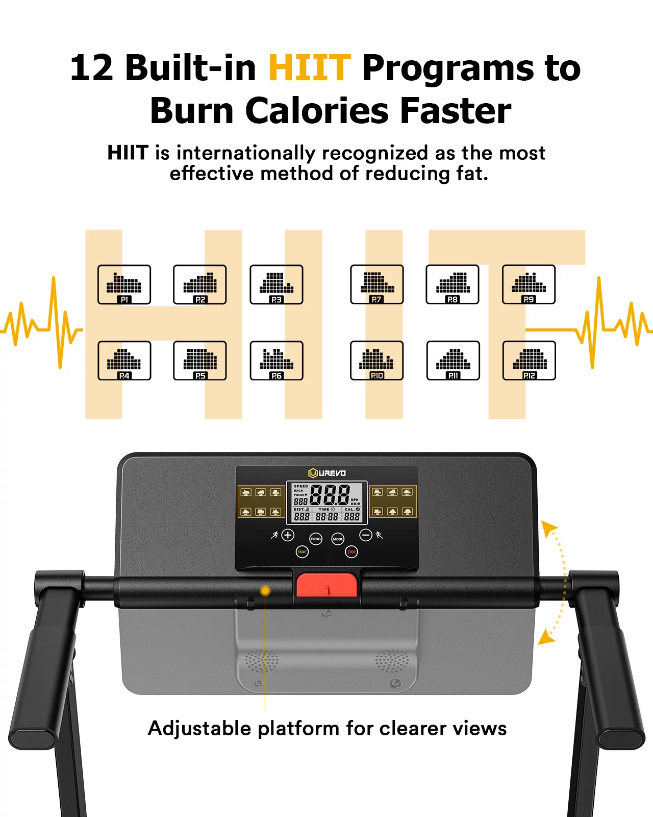 UREVO Folding Treadmill, 2.25HP Portable Mini Treadmills for Home Office, Compact Threadmill with 12 HIIT Modes, LCD Display, 265 lbs Capacity