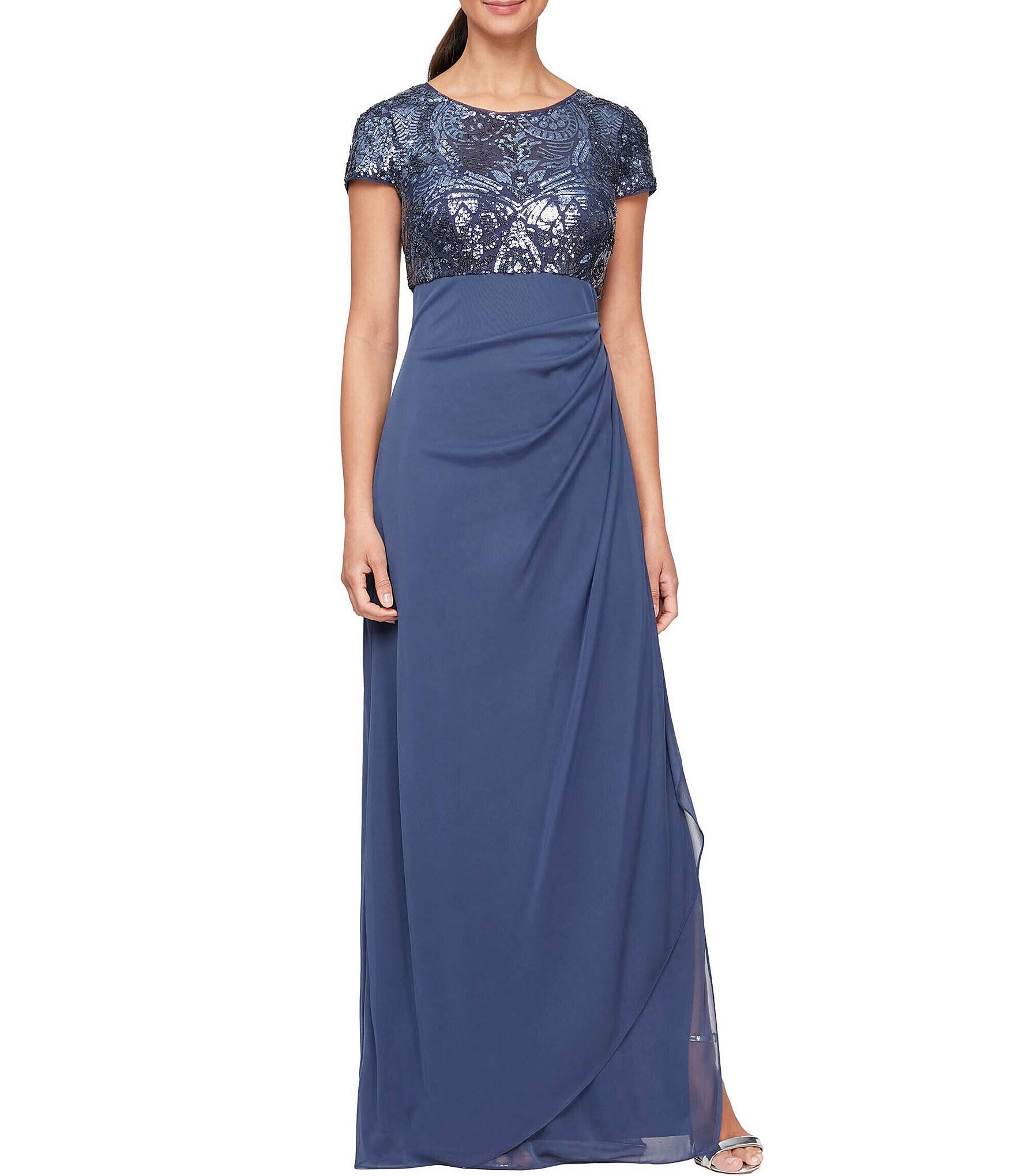 Alex Evenings Cap Sleeve Stretch Sequin Side Ruffle Gown - 4