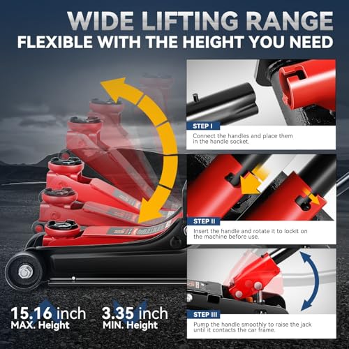 Auto Dynasty 4 Ton Low Profile Floor Jack, Heavy Duty Steel Hydraulic Car Jack with Dual Pistons Quick Lift Pump, Hydraulic Racing Floor Jack