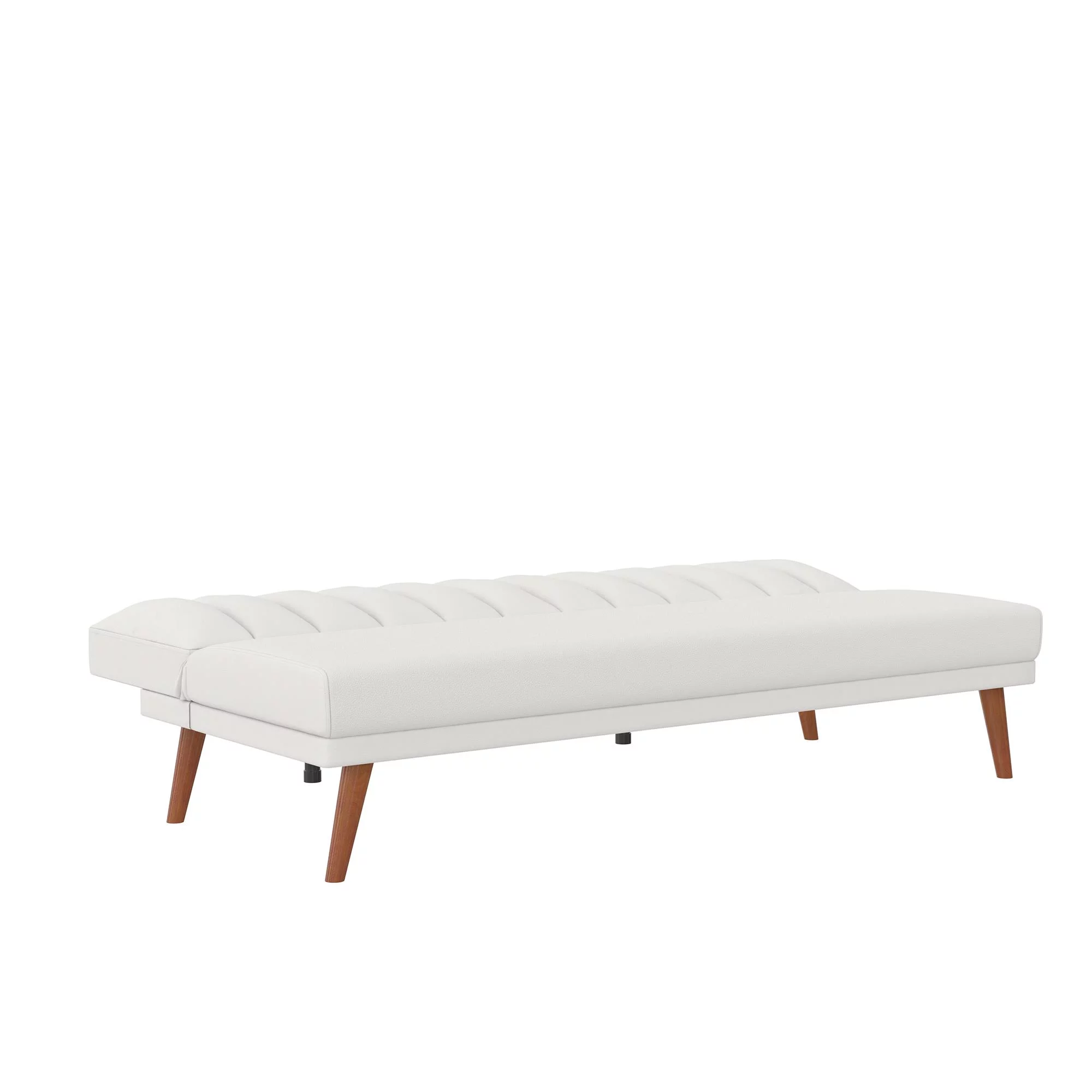 Novogratz Brittany Armless Futon, Sofa Lounger and Sleeper with Hideaway Support Legs, White Faux Leather
