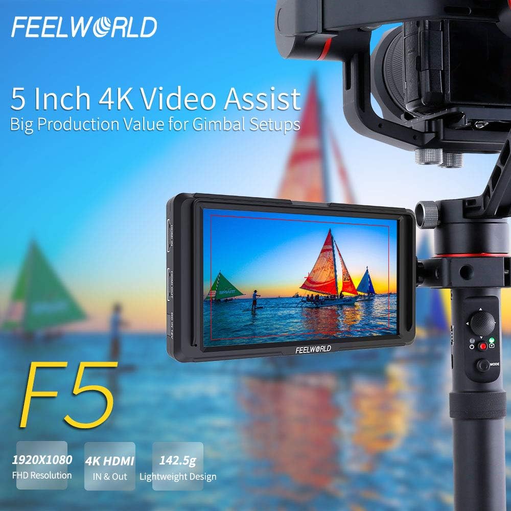 FEELWORLD F5 5 Inch DSLR On Camera Field Monitor Small Full HD 1920x1080 IPS Video Peaking Focus Assist with 4K HDMI 8.4V DC Input Output Include