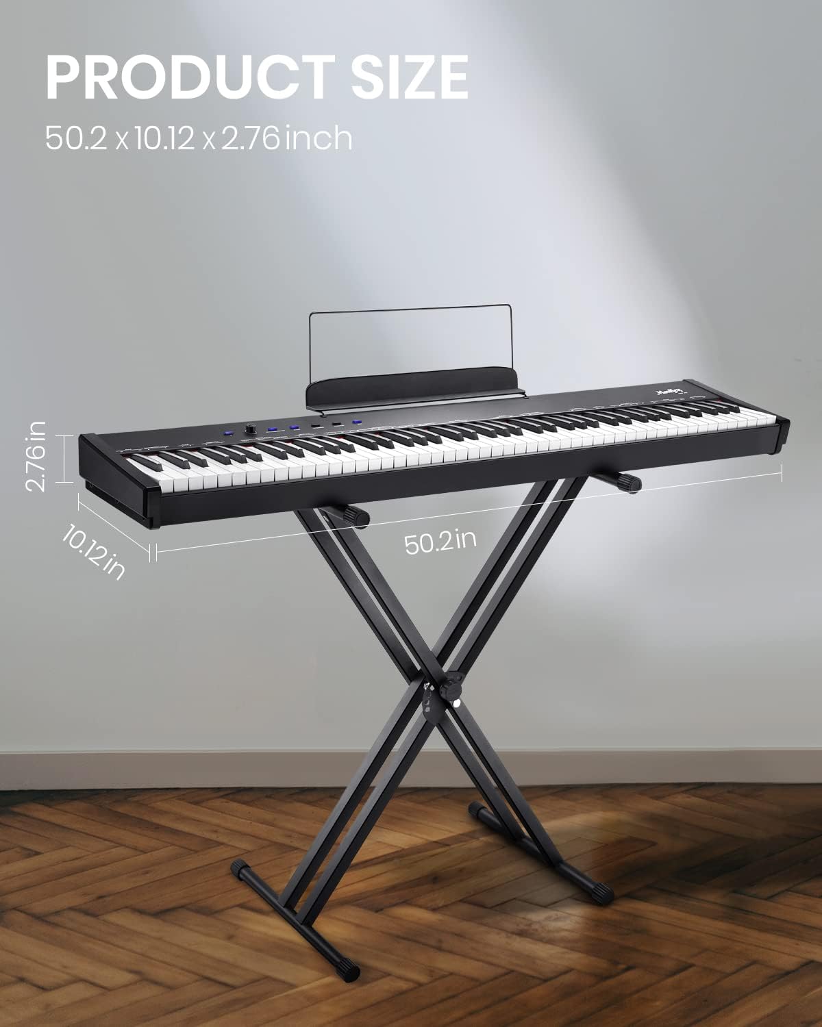 Moukey Beginner Digital Piano 88 Key Full-Size Semi-Weighted Electric Keyboard, Stand (MEP-110)