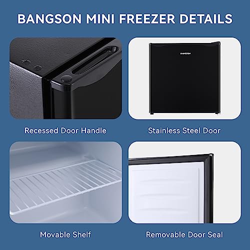 BANGSON Upright Freezer,1.1Cu.ft Mini Freezer with Removable Shelf, Single Door Compact Mini Freezer