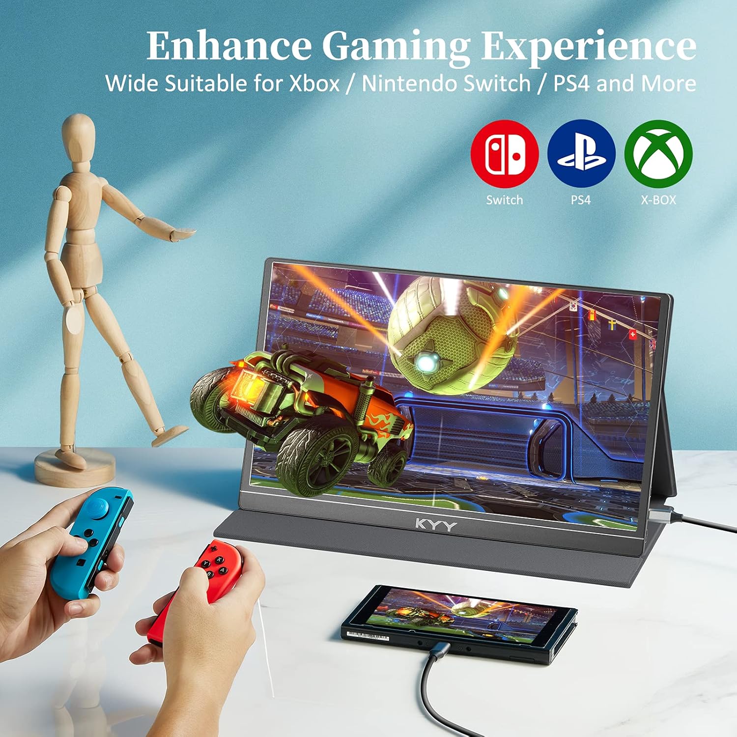 KYY Portable Monitor 15.6'' 1080P FHD USB-C Laptop Monitors w/Smart Cover & Dual Speaker