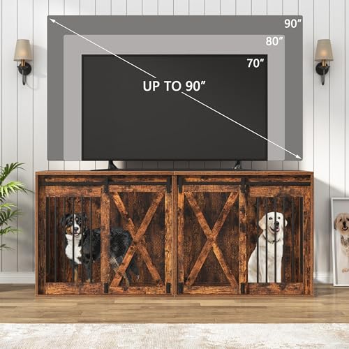 78.7" XXL Dog Crate Furniture for 2 Large Dogs, Heavy Duty Double Dog Cage Large Breed, 35.4" Tall Thick Wooden Dog Kennel TV Stand with Divider