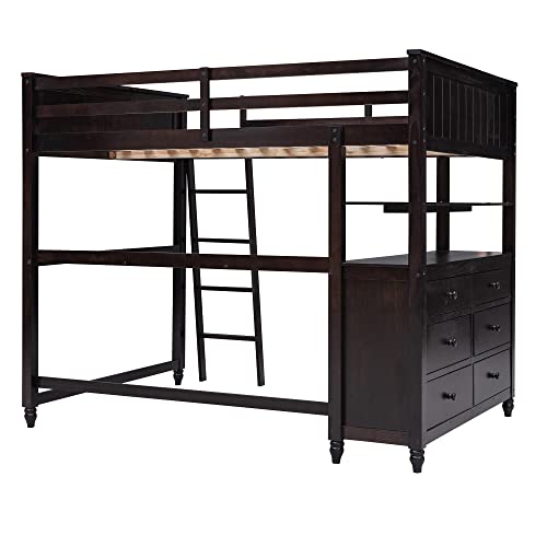 Harper & Bright Designs Full Loft Bed with Desk and Wardrobe,Solid Wood Loft Bed Frame Full with Storage Drawers for Kids Teens Adults