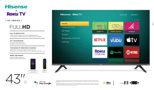 Hisense 43 Class 1080p FHD LED Roku Smart TV H4030F Series (43H4030F3)