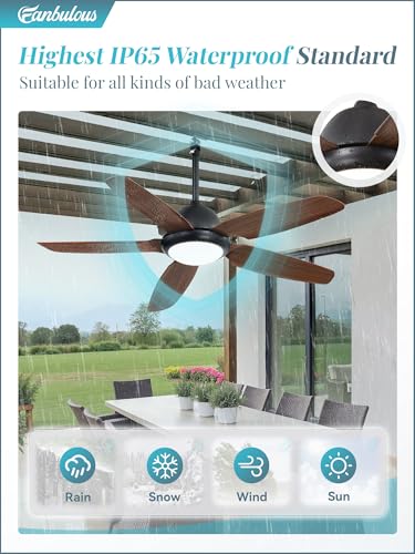 42 Inch Waterproof Outdoor Ceiling Fan with Lights and Remote,IP65 Hanging Gazebo Fan with 3CCT 6-Speed DC Motor