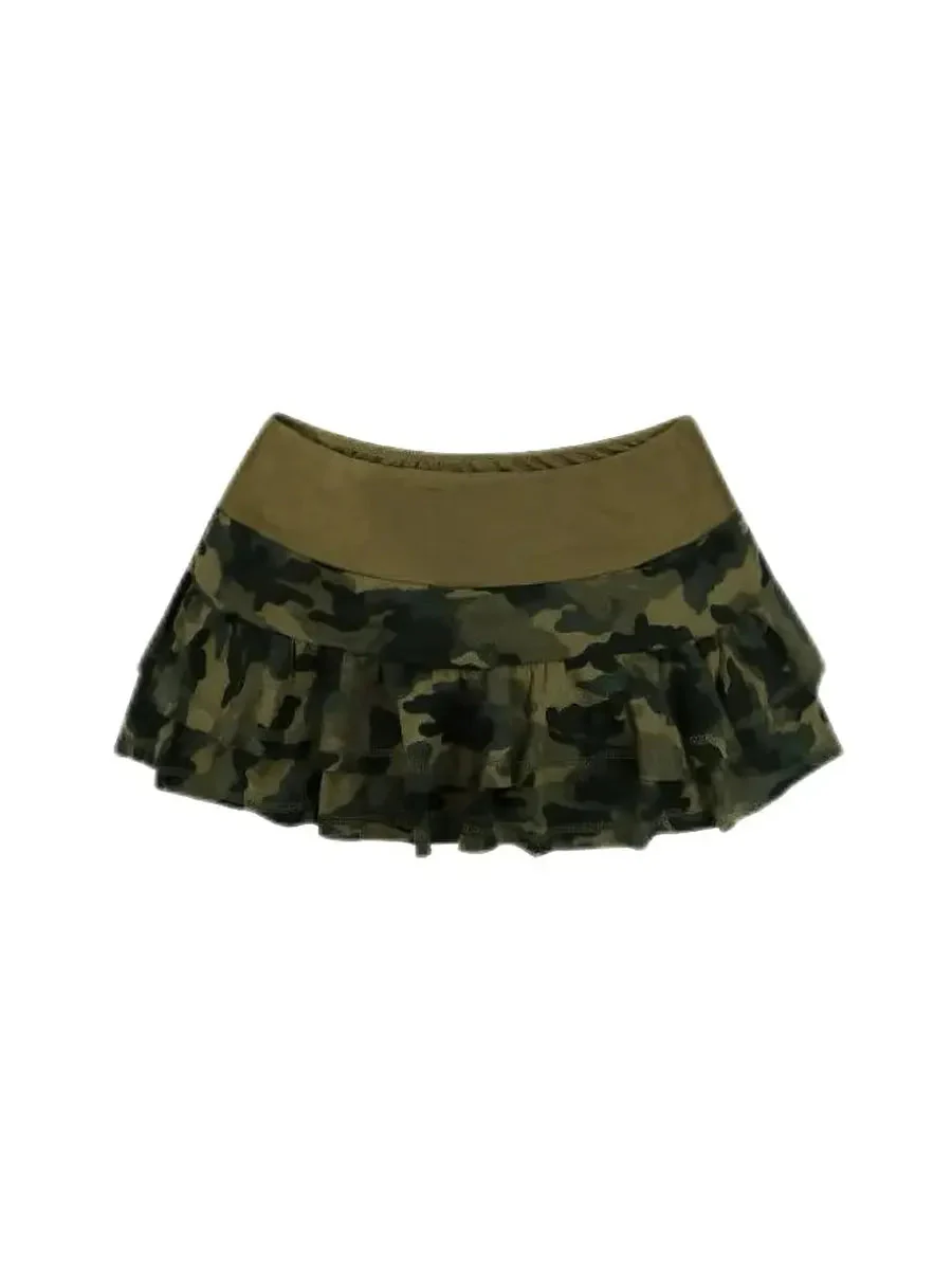 'Puzzle' Y2k Camouflage Ruffle Mini Skirt