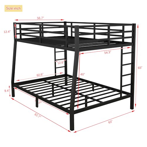 Heavy Duty Bunk Bed Frame with Ladder, Twin XL Over Twin XL Bunk Beds with Safety Guardrails, Adults Bunk Beds with Noise-Reducing Rubber Stoppers
