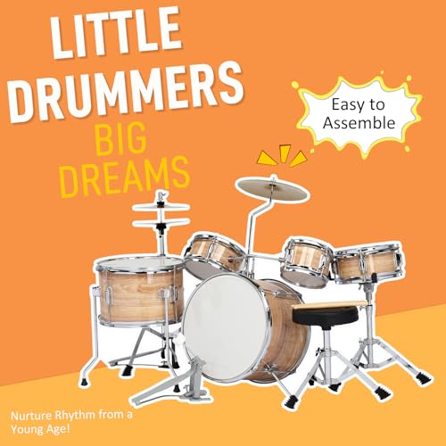 Ktaxon 5-Piece Complete Junior Drums Set, 14 Inch Beginners Drum Kit with Throne Stool, Pedal & Drumsticks, Kids Drums Musical Instruments W/Cymbal