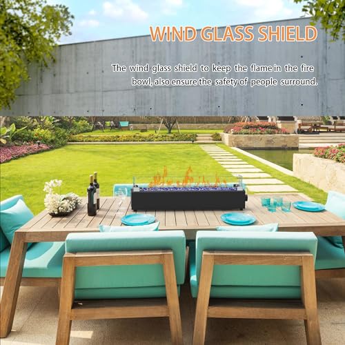 28-inch Table Top Propane Fire Pit, 40,000 BTU Tabletop Firepit for Patio, Outdoor Portable Fireplace Rectangular Fire Bowl w/Wind Glass Shield