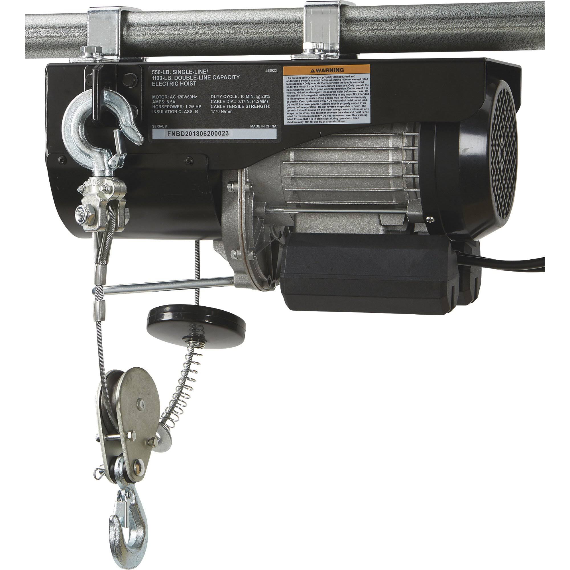 Strongway Electric Cable Hoist - 550-Lb. Single Line Capacity, 1100-Lb. Double Line Capacity, 38ft./19ft. Lift