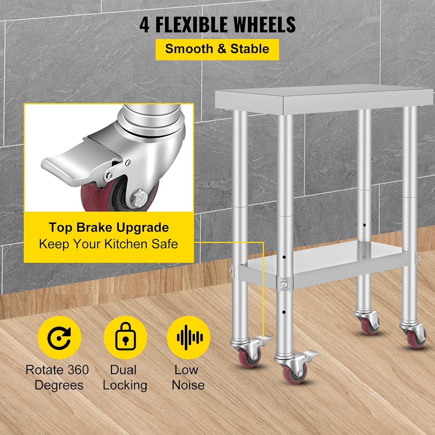 Mophorn Stainless Steel Work Table with Wheels 24 x 30 Prep Table with casters Heavy Duty Work Table for Commercial Kitchen Restaurant Business (24 x