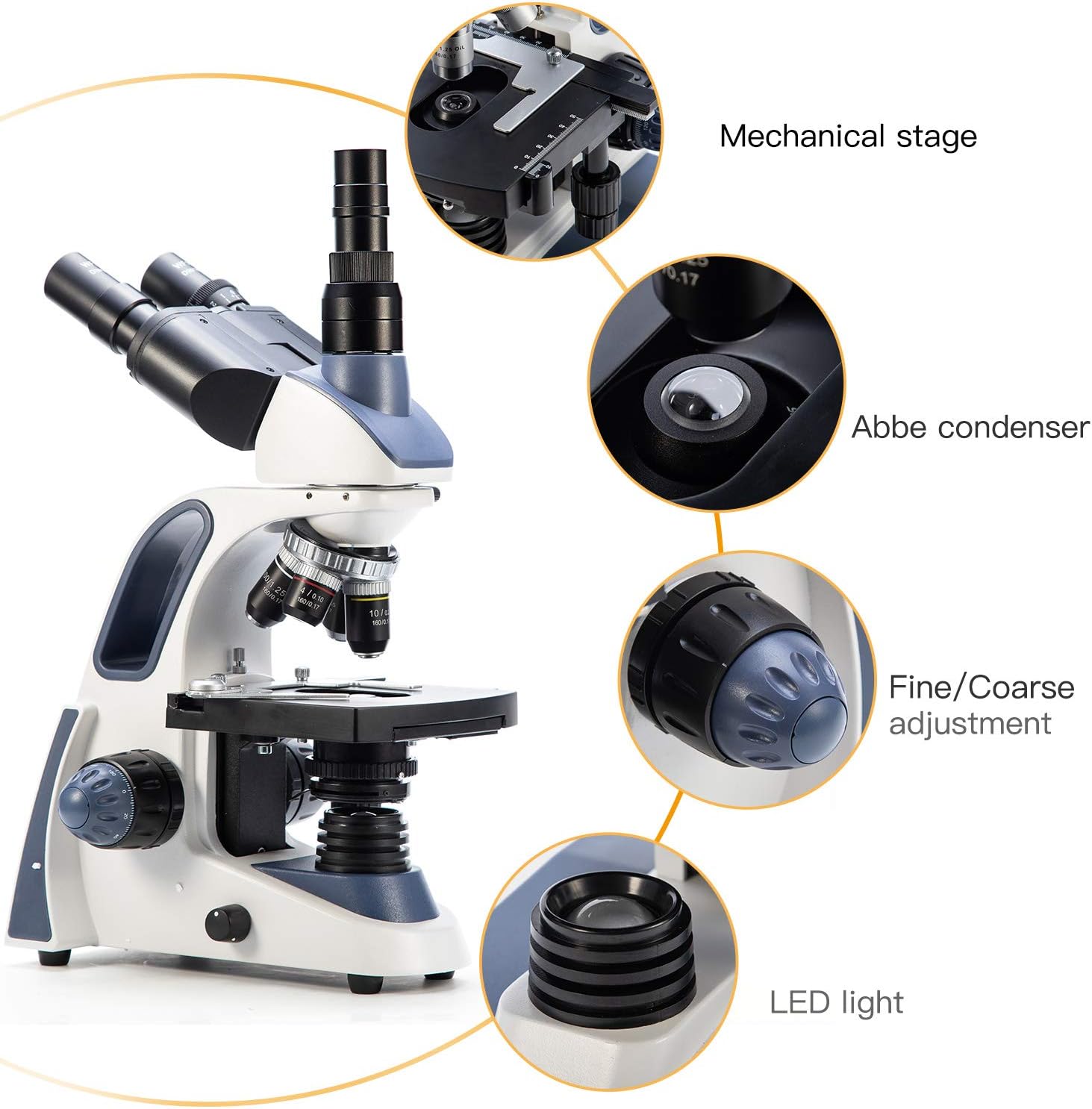 Swift Compound Trinocular Microscope SW380T,40X-2500X Magnification,Siedentopf Head,Two-Layer Mechanical Stage