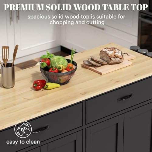 Rovibek Kitchen Island with Drawers 53 in Rolling Island Cart Mobile Solid Wood Portable Islands on Wheels with Storage Cabinet & Drawers, White