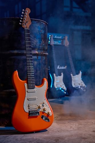 AKLOT Stryde Electric Guitar with Coil-Split: Roasted Maple Neck, Flame Maple Graphic Top, HSS Ceramic Pickups, Beginner Guitar Kit with 10W Amp