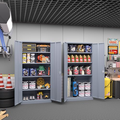 Greenvelly Steel SnapIt Storage Cabinet 72" Locking Metal Garage Storage Cabinet with 4 Adjustable Shelves, 2 Doors and Lock for File, Office, Garage