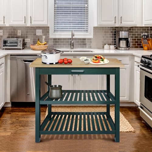 Casual Home Kitchen Island with Solid American Hardwood Top, Natural/White, 40" W (373-91)