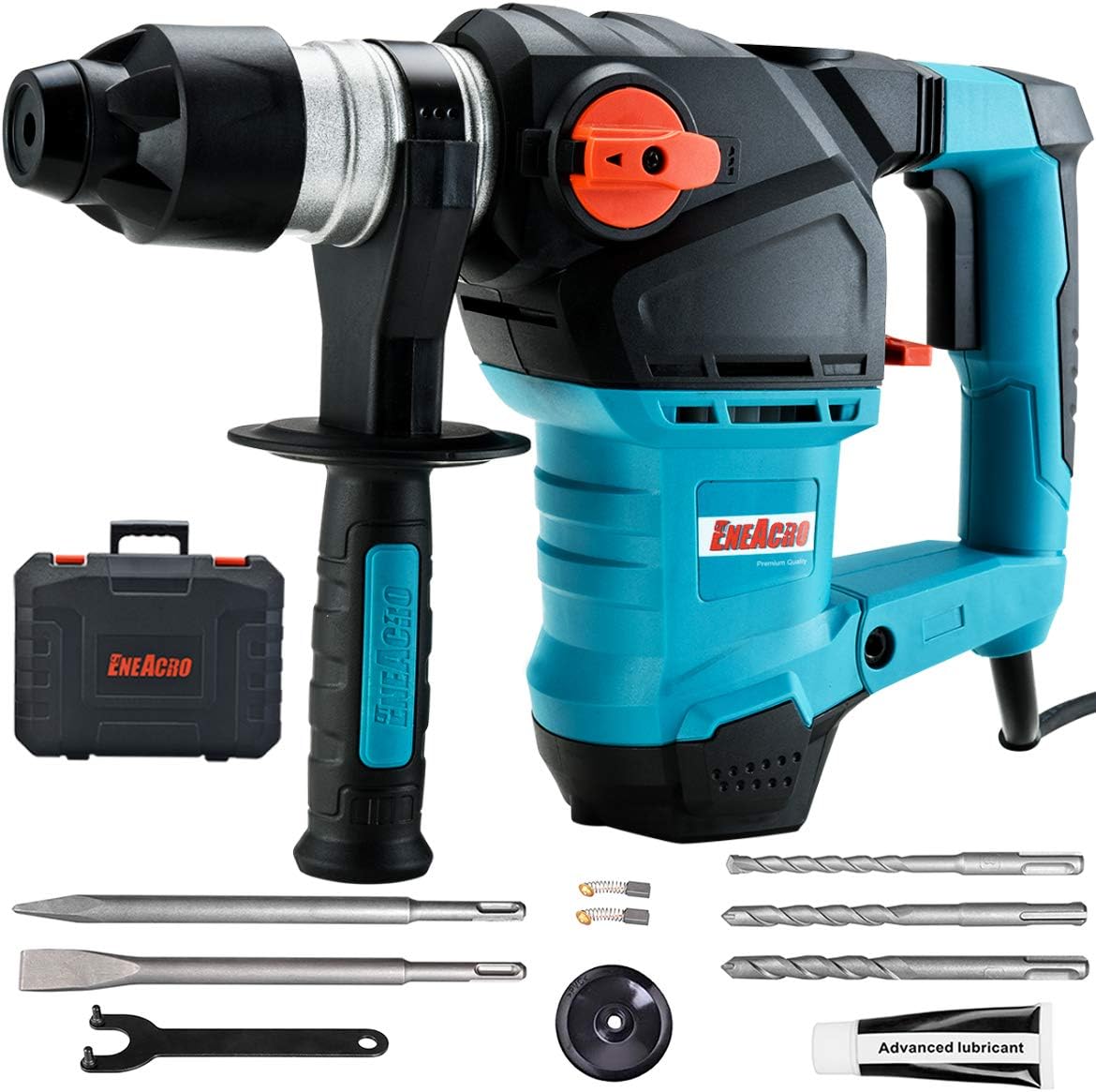 ENEACRO 1-1/4 Inch SDS-Plus 12.5 Amp Heavy Duty Rotary Hammer Drill, Safety Clutch 3 Functions with Vibration Control Including Grease