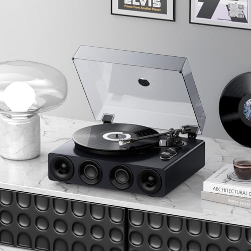 1 by ONE High Fidelity Record Player, All-in-One Turntable with Built in Speakers Phono Preamp, Magnetic AT-3600L Cartridge, RCA Output