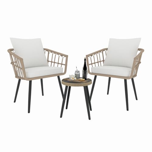 3-Piece Patio Bistro Set, PE Wicker Balcony Conversation Sets