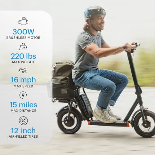 Hover-1 Alpha Cargo Foldable Electric Scooter with 300W Brushless Motor, 16 mph Max Speed, 12” Tires