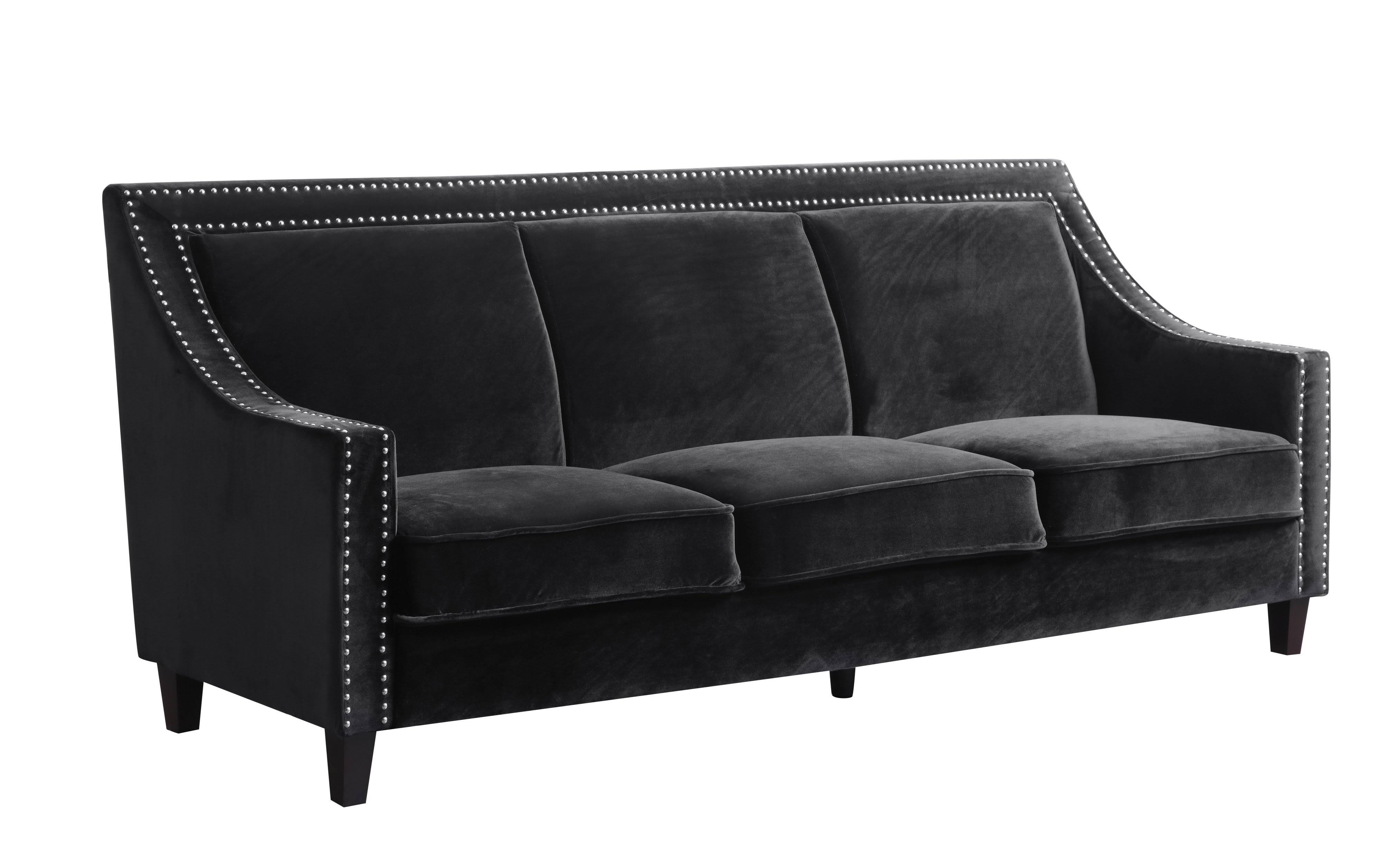 Chic Home Camren Sofa Velvet Upholstered Swoop Arm Silver Nailhead Trim Espresso Finished Wood Legs Couch Modern Contemporary, B