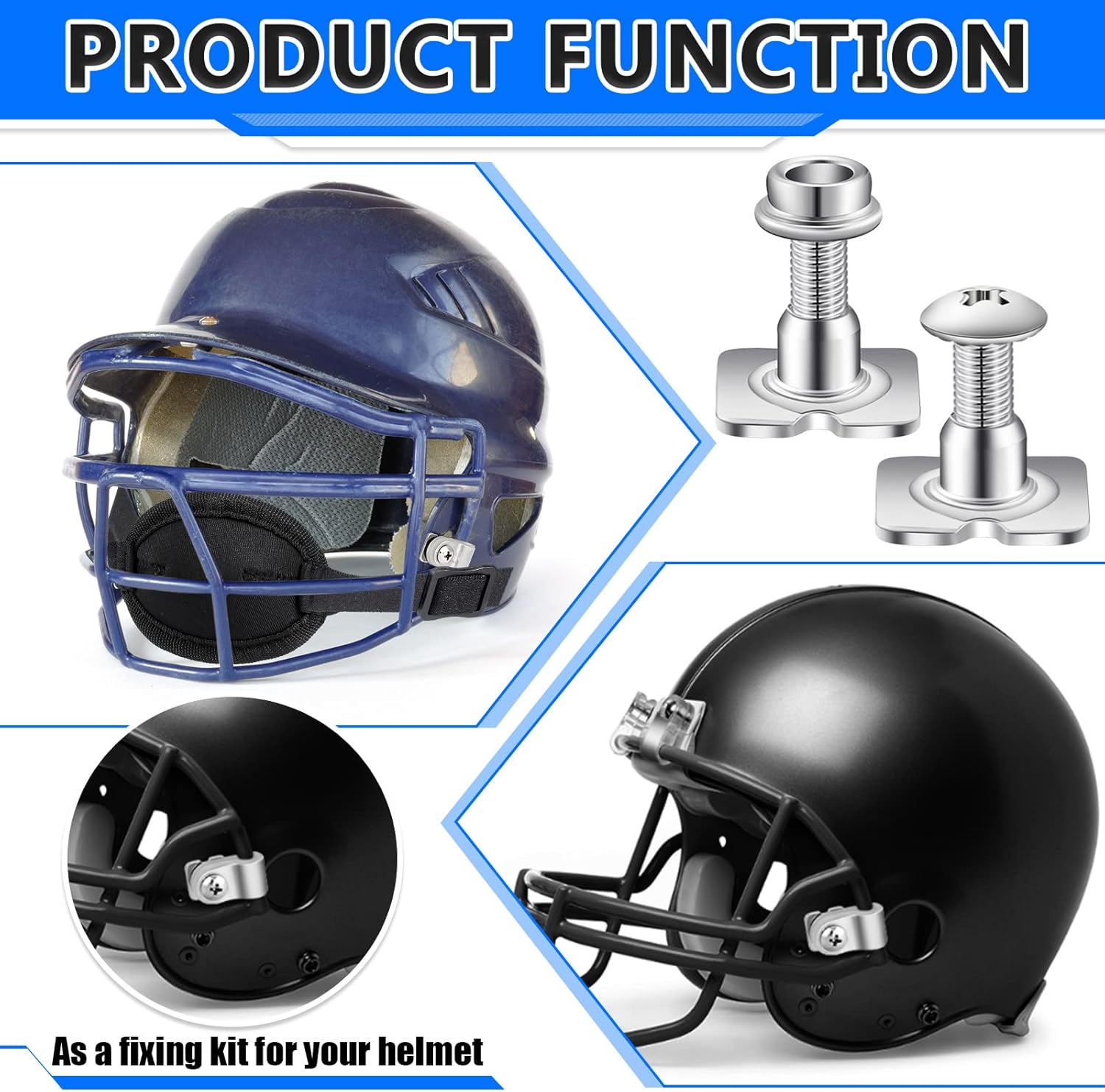 26 Pcs Helmet Repair Kit Include Helmet Chin Strap Screwdriver 4 Pcs R Shape Football Visor Clips 12 Screws with Nuts 4 Rubber Gaskets 4 Helmet