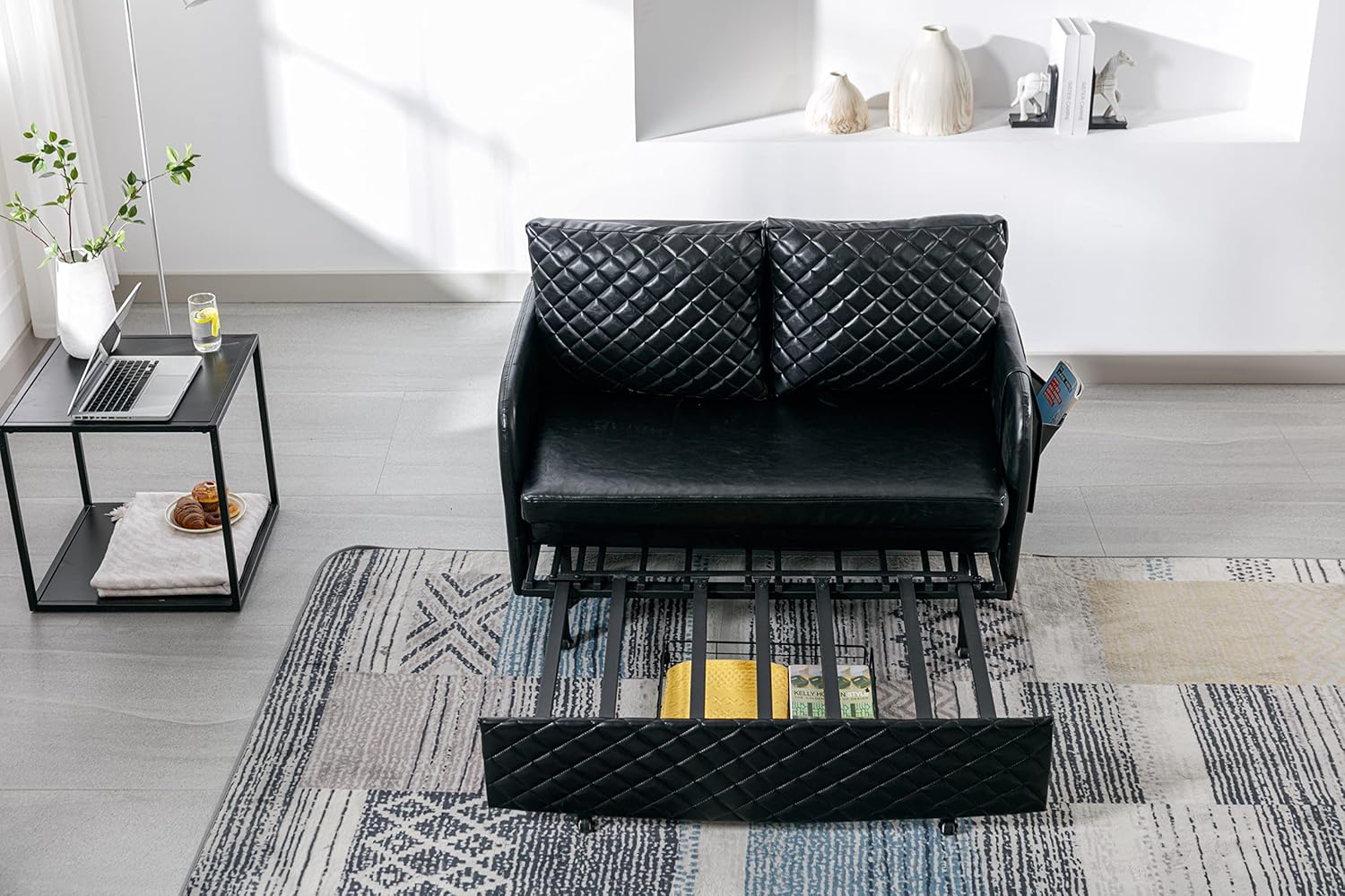 Convertible Sleeper Sofa Bed, Modern Velvet Loveseat Couch with Pull Out Bed, Small Love Seat Futon Sofa Bed with Headboard