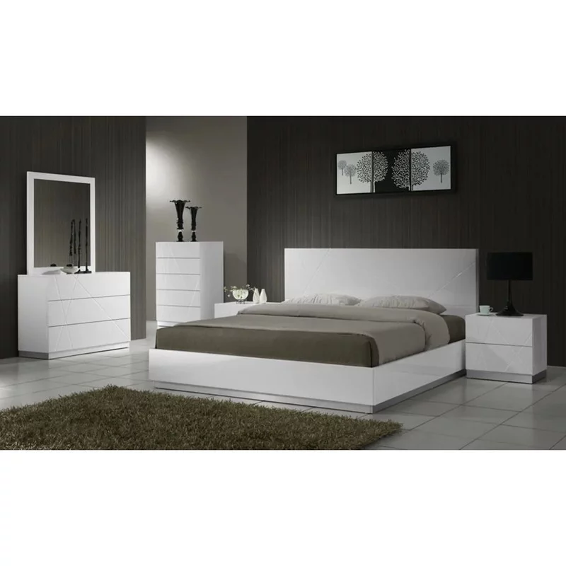 Naples 5-Piece Modern Bedroom Set, White, King
