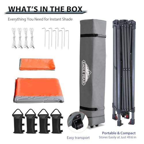 EAGLE PEAK 13x13 Straight Leg Pop Up Canopy Tent Instant Outdoor Canopy Easy Single Person Set up Folding Shelter w/Auto Extending Eaves 169 Square