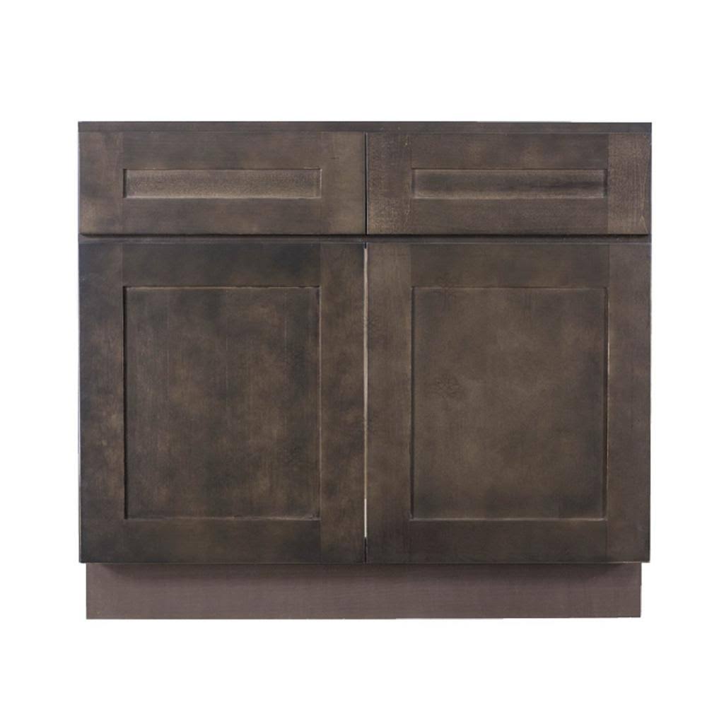 Lifeart Cabinetry Lancaster Shaker Assembled 42 in. x 34.5 in. x 24 in. Sink Base Cabinet with 2 Doors in Vintage Charcoal