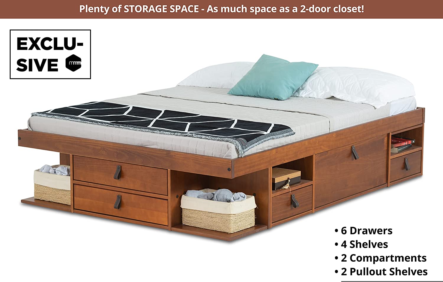 Memomad Set Bali White: Storage Bed Super King 6FT (180x200 cm) + Headboard 205 + Slatted Frame. Sturdy double bed frame and headboard with drawers