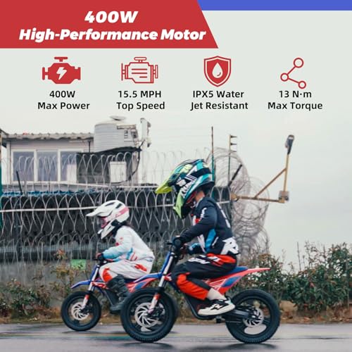E500 36V Kids Electric Dirt Bike, Electric Motorcycle with 700W Motor | 21.7 mph Max Speed, 15.5-Mile Range & 3 Speeds Off-Road Bike for Ages 4-8
