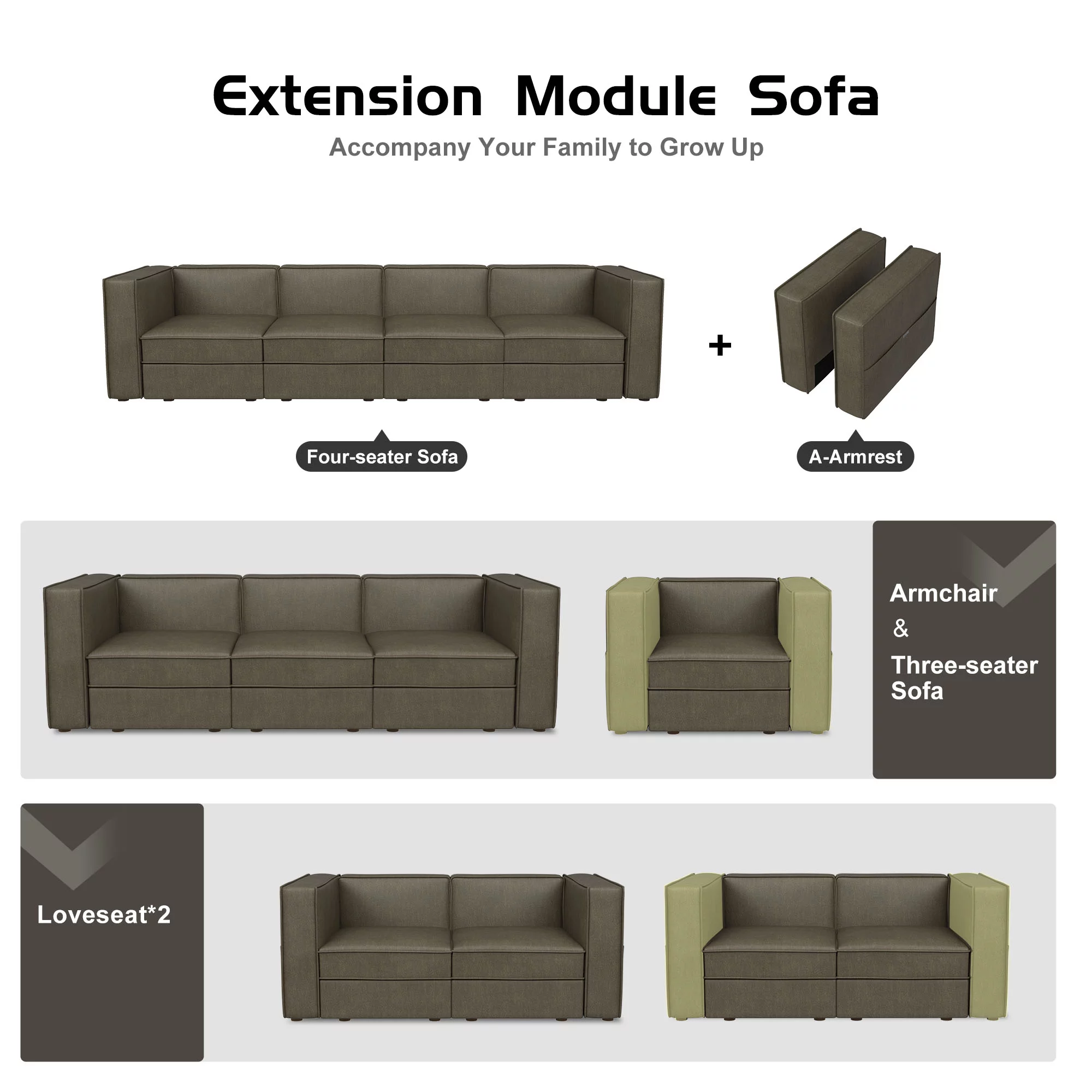 Nolany Modular Sectional Sofa Couch 4-Seat Sofa with Storage Seat, Dark Grey Microfiber - Curated Treasures Market