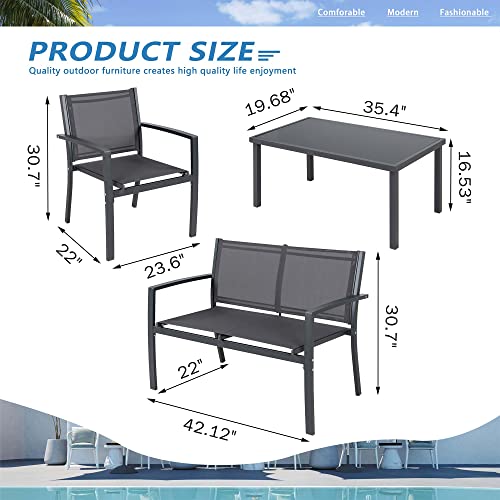 Vongrasig 4 Pieces Patio Furniture Sets,Outdoor Patio Conversation Sets with Glass Coffee Table, Small Porch Balcony Furniture