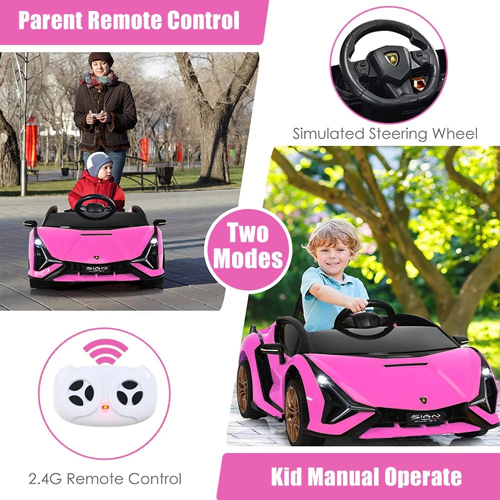 iRerts Ride on Sports Cars with Remote Control, Lamborghini SIAN 12V Electric Car for Kids, Battery Powered Ride on Toys Kids Car with LED Headlights