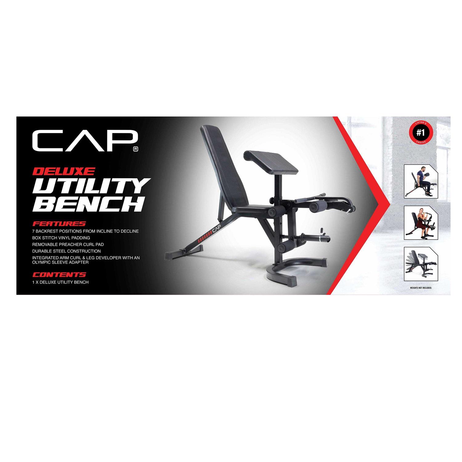 Cap Deluxe Adjustable Utility Weight Bench with Preacher Curl and Leg Press Attachment - Sports Supplies Online Store