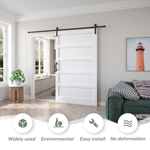 Fredbeck Double 21inx84in White Barn Door and 7FT Sliding Barn Door Hardware Kit Included,Solid,MDF, PVC Surface,DIY Assembly,5-Panel
