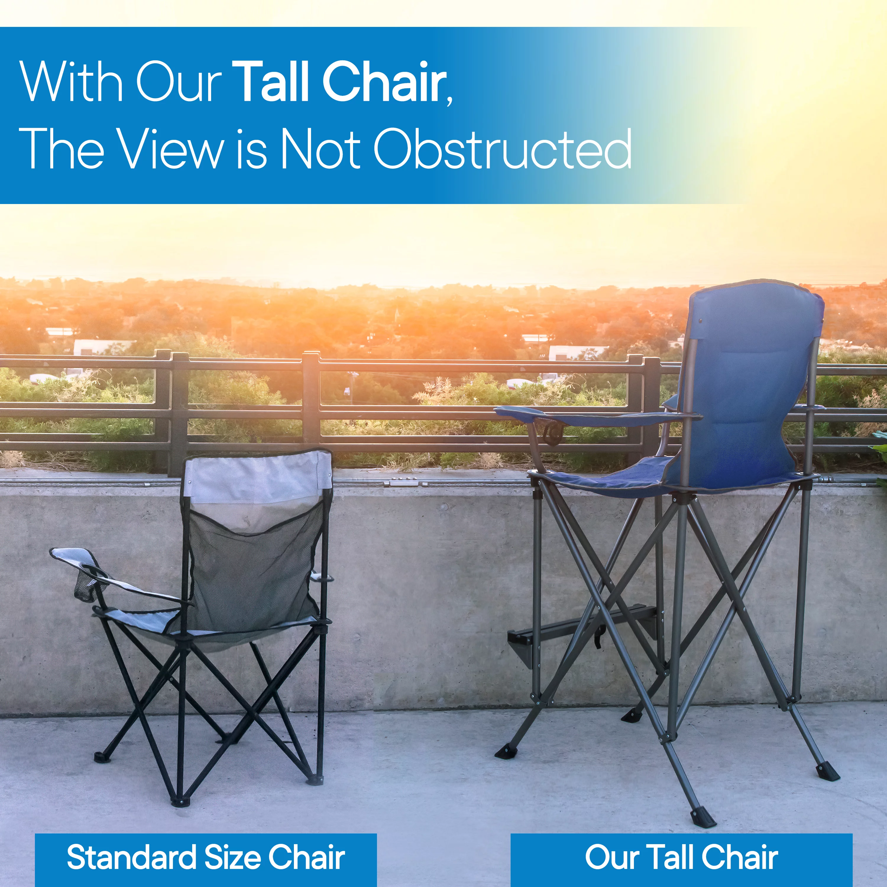 Extra Tall Folding Chair - Bar Height Director Chair for Camping, Home Patio and Sports - Portable and Collapsible with Footrest and Carrying Bag