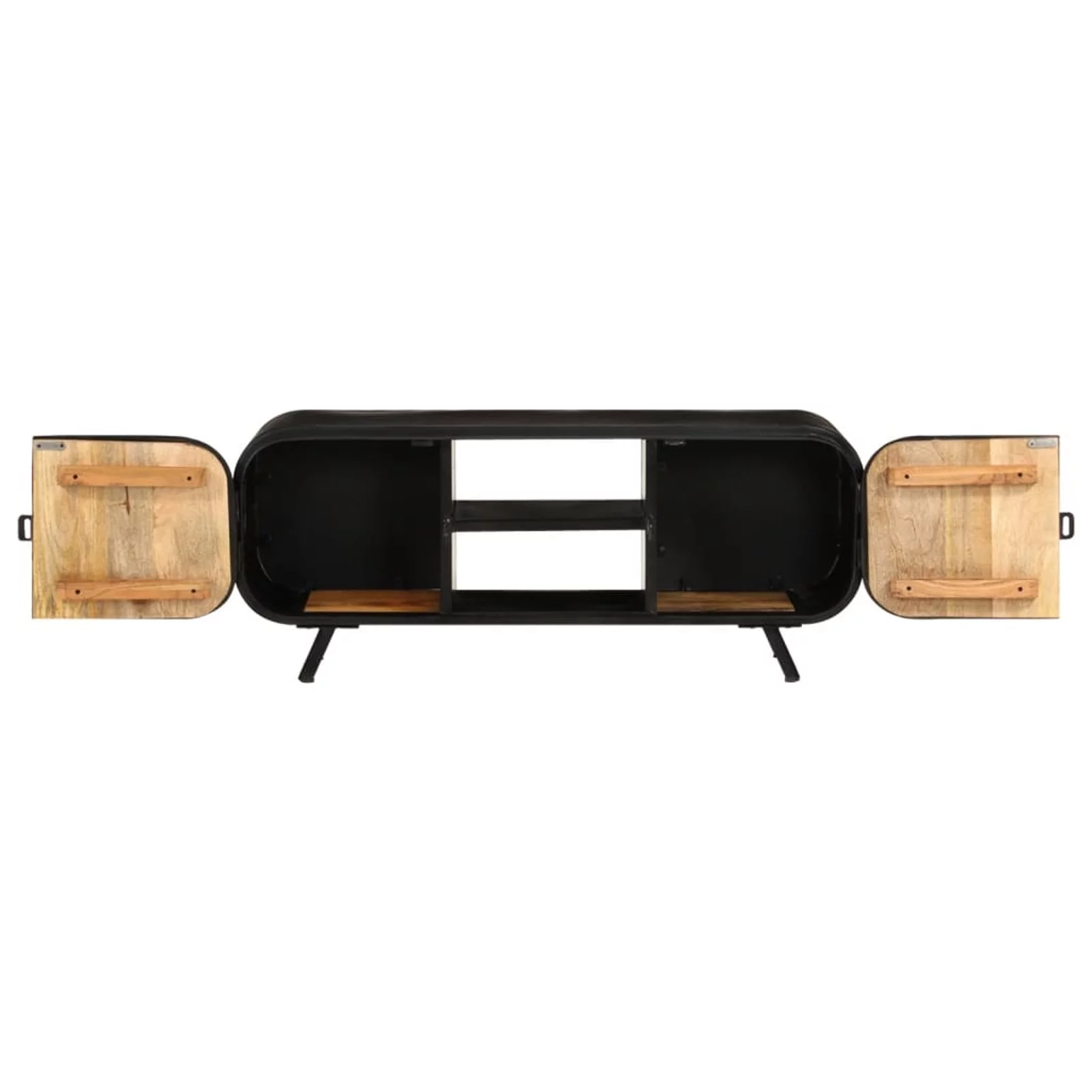 Anself TV Stand with 2 Compartments and 2 Storage Shelves Rough Mango Wood Television Cabinet Sofa End Side Table Iron Legs for Living Room Home