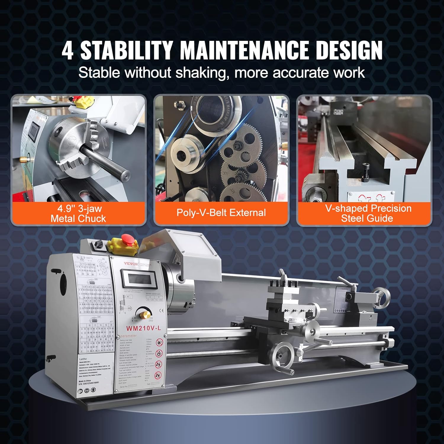 VEVOR Metal Lathe Machine, 8.3'' x 29.5'', Precision Benchtop Power Metal Lathe, 0-2500 RPM Continuously Variable Speed