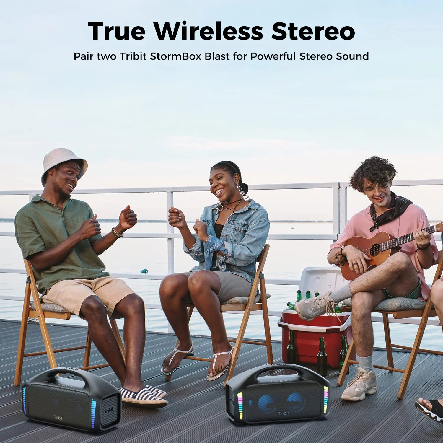 Tribit StormBox Blast Portable Speaker,90W Stereo Sound Loud Speaker with XBass,IPX7 Waterproof Bluetooth Speaker LED Light, PowerBank, Bluetooth 5.3