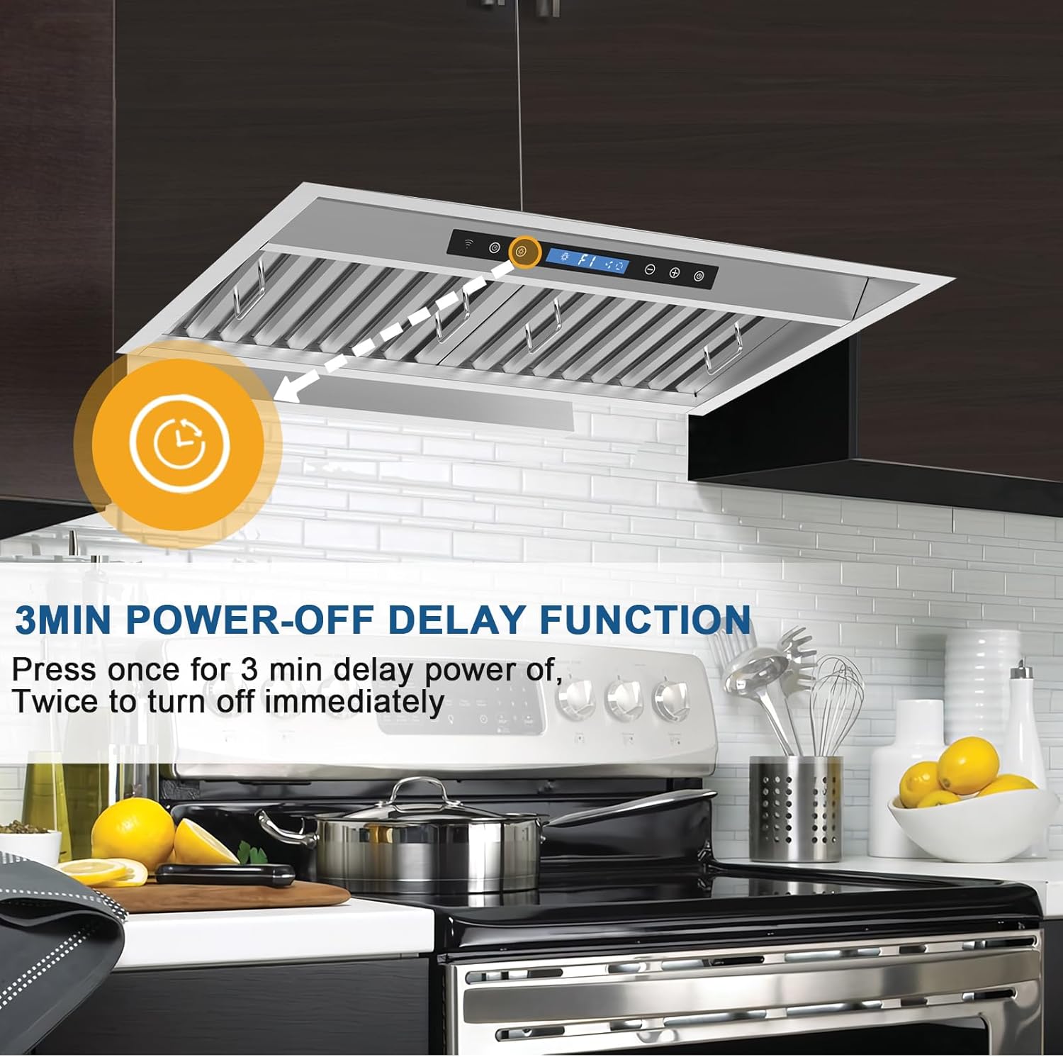 30 Inch Built-in/Insert Range Hood 600 CFM, Ducted Stainless Steel Kitchen Vent Hood with 4 Speed Gesture Sensing & Touch Remote Control, 2 LED Lights