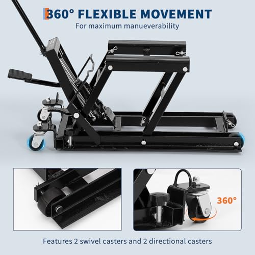 Hydraulic Motorcycle Lift Jack, GARVEE 1500 LBS Capacity Steel ATV Lift Stand Hoist with Wheels