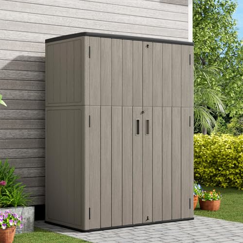 KINYING Outdoor Vertical Storage Shed,57 Cu.ft Outdoor Storage Cabinet Waterproof,Resin Sheds & Outdoor Storage Clearance for Garden,Patio,Backyard