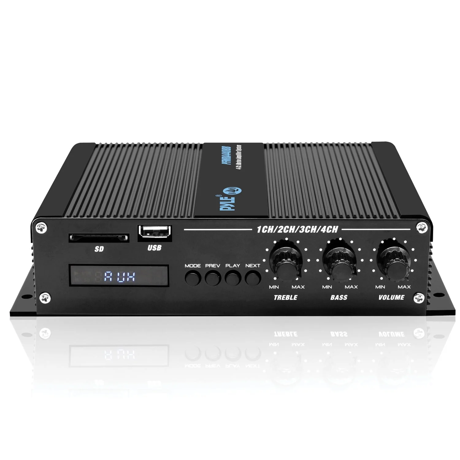 Pyle 400 Watt 4-Channel BT Marine Amplifier Weather Resistant cordfree Audio Amp System with MP3/USB/SD Readers, Black
