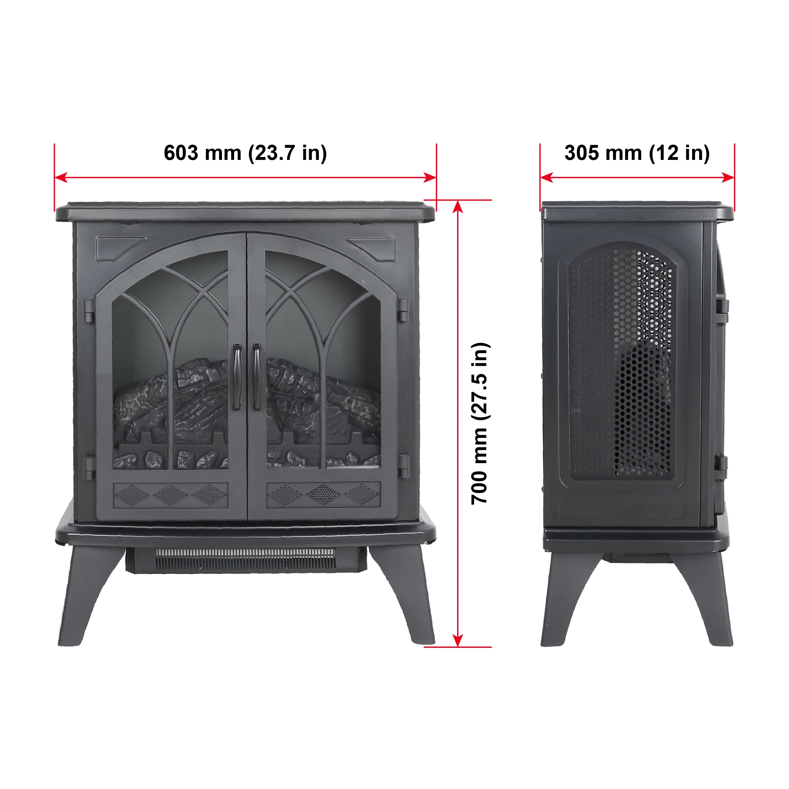 23.7" Electric Fireplace Heater, 1500W Infrared Fireplace Stove with 3D Flame Effect, 5118BTU Electric Fireplace with Remote Control